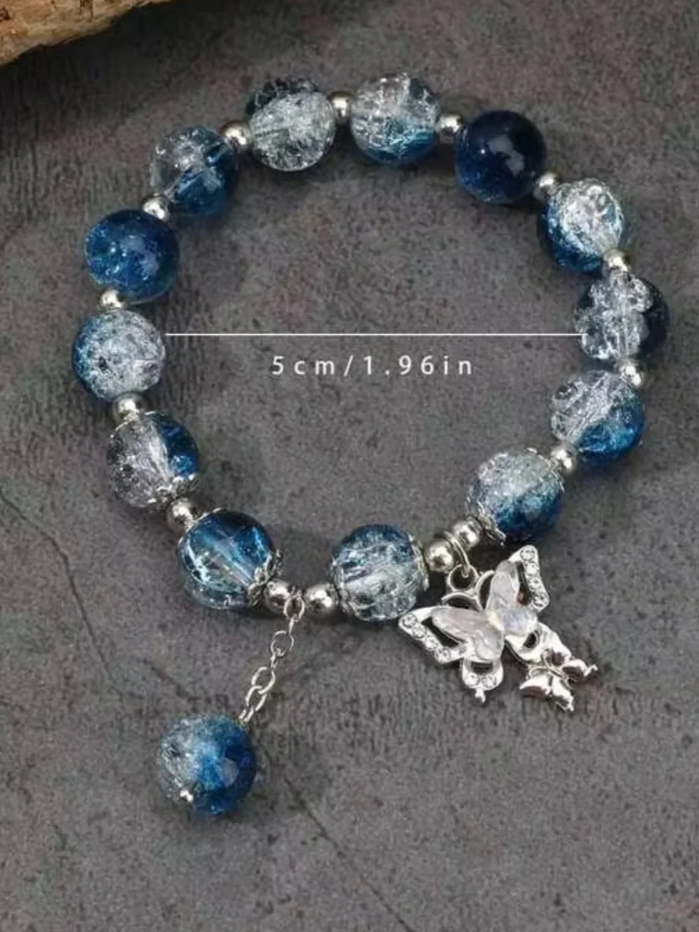 🆕New Blue Sparkle Beaded Bracelet with Butterfly Charm